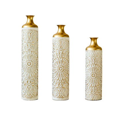 3 Piece Home Decoration Large Glazed Floor Vase Decoration Home Droplet Shaped - Gold / White Daily Nest