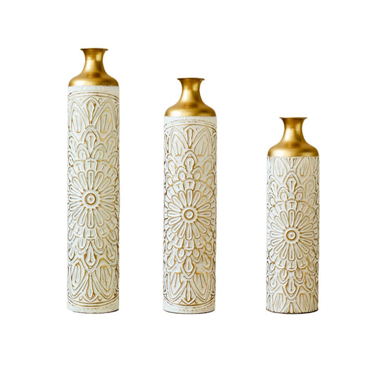 3 Piece Home Decoration Large Glazed Floor Vase Decoration Home Droplet Shaped - Gold / White Daily Nest