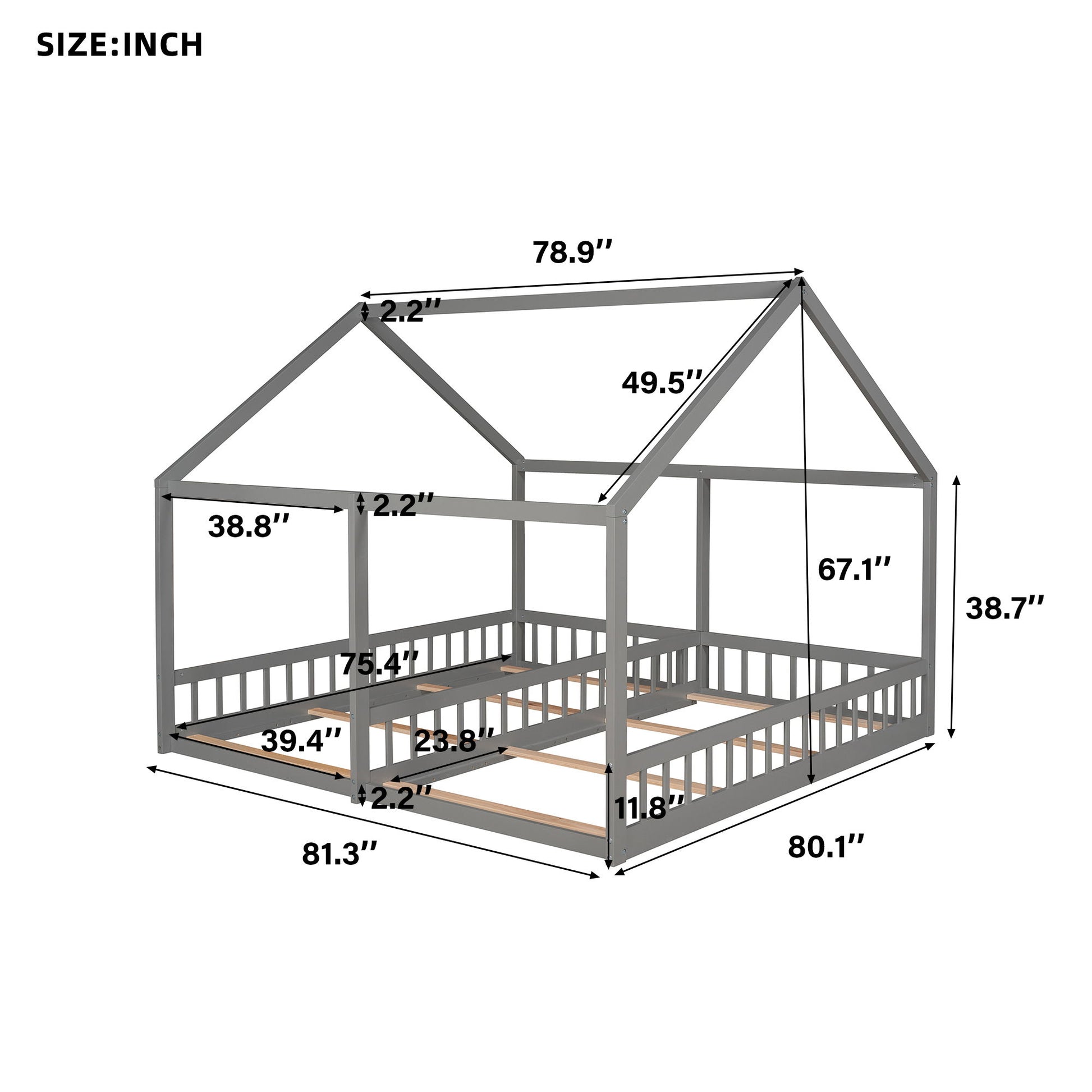 House Platform Beds, 2 Shared Beds, Metal Frame With Guardrails Hearth and Haven