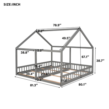 House Platform Beds, 2 Shared Beds, Metal Frame With Guardrails Hearth and Haven