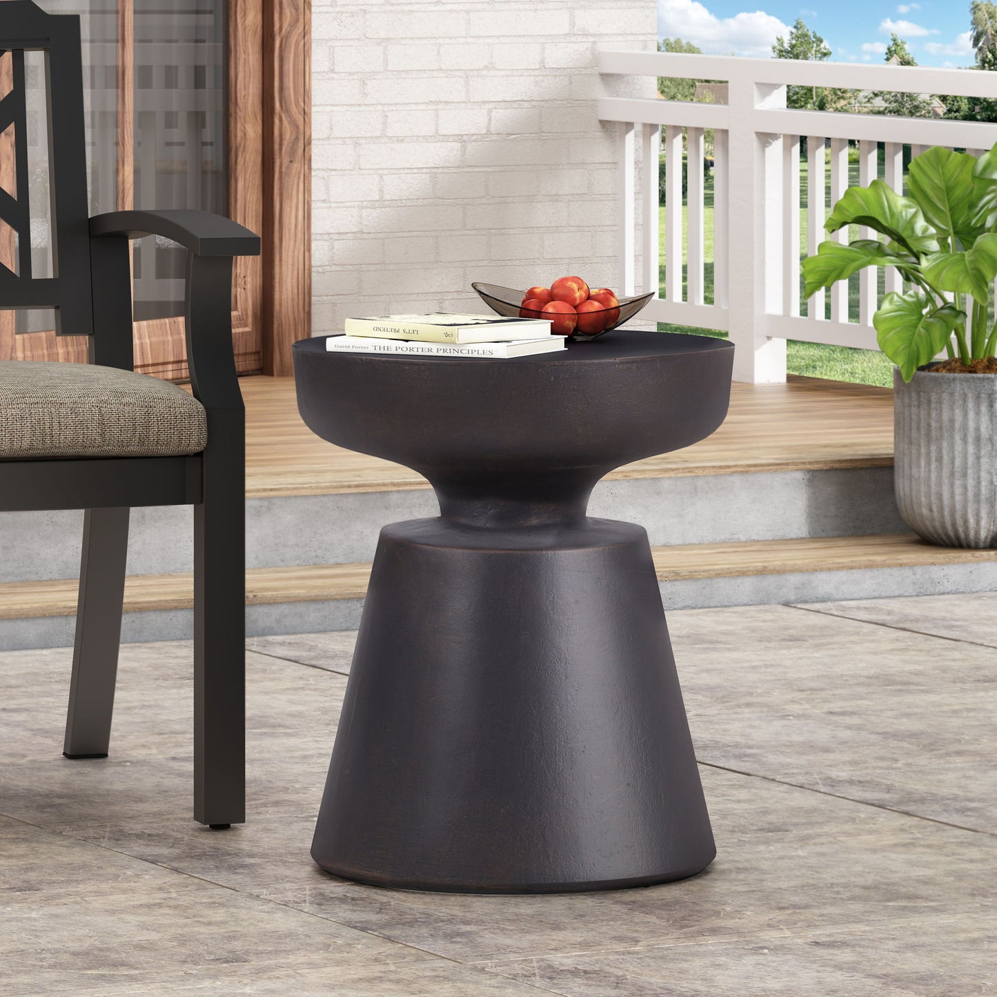 Outdoor Lightweight Concrete End Table With Half Sphere Top - Copper Noble House