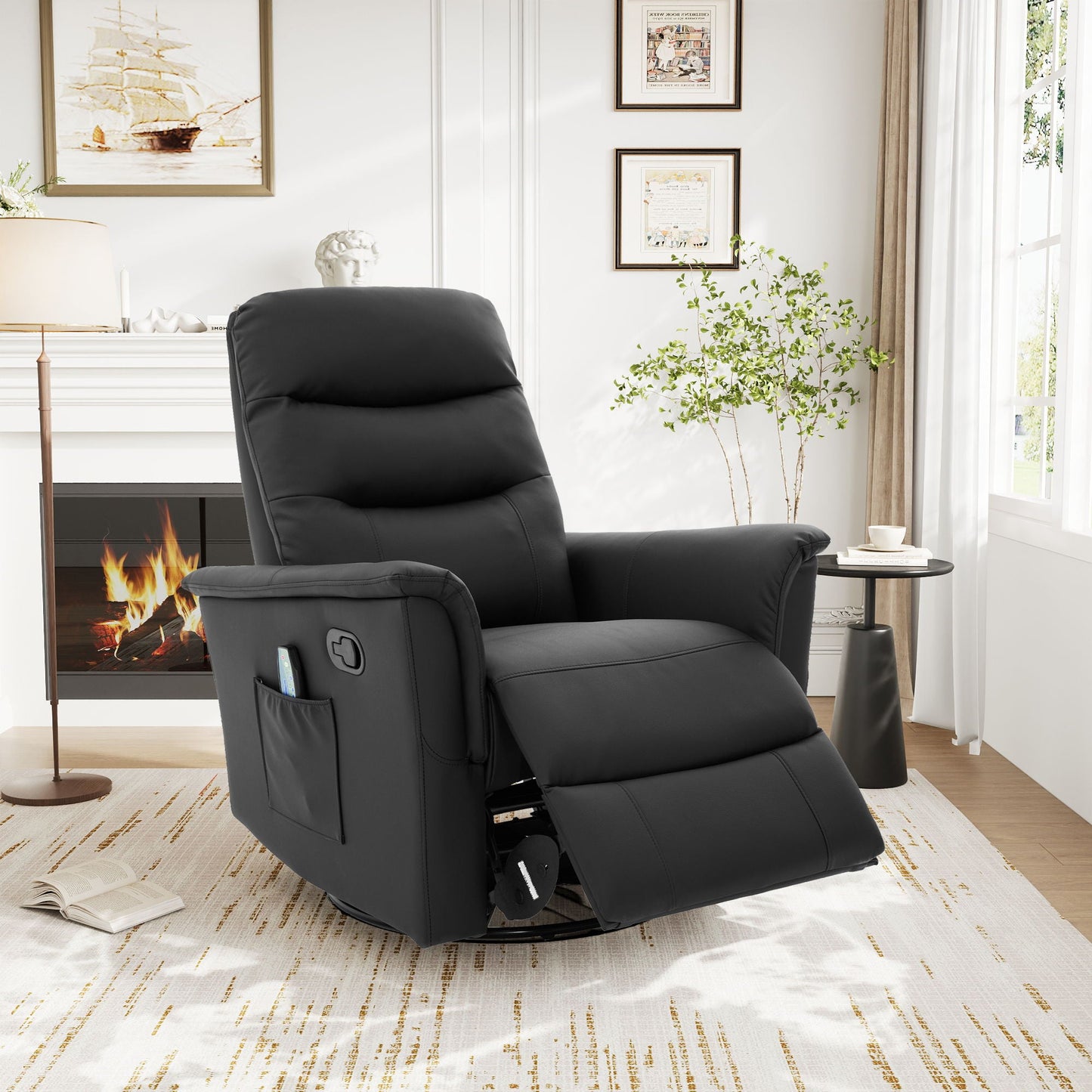 Manual Recliner Chair With 8 Point Massage And Swivel Function Noble House