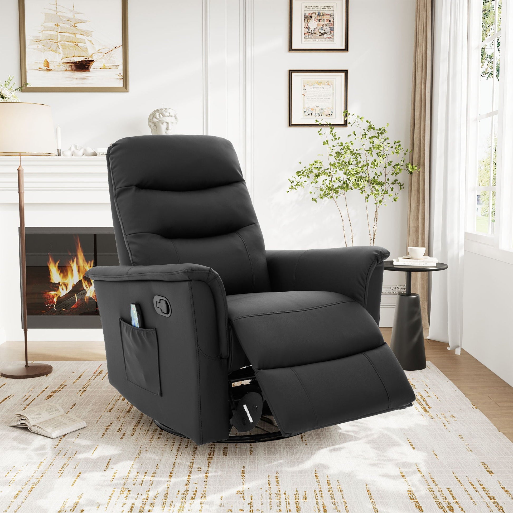 Manual Recliner Chair With 8 Point Massage And Swivel Function Noble House