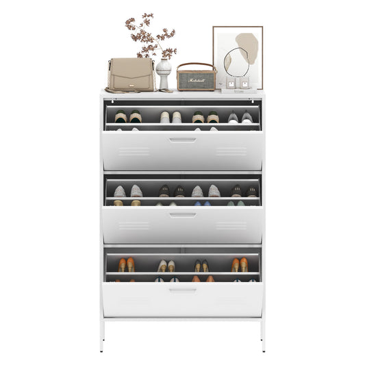 Modern Shoe Storage Cabinet With 3 Flip Drawers And Metal Frame For Entryway - Brushed Nickel Daily Nest