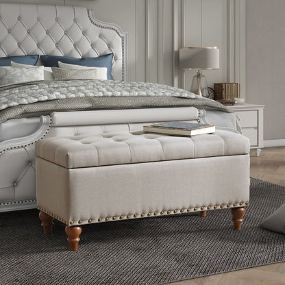 Upholstered Ottoman With Storage And Rivet Trim Home Essentials