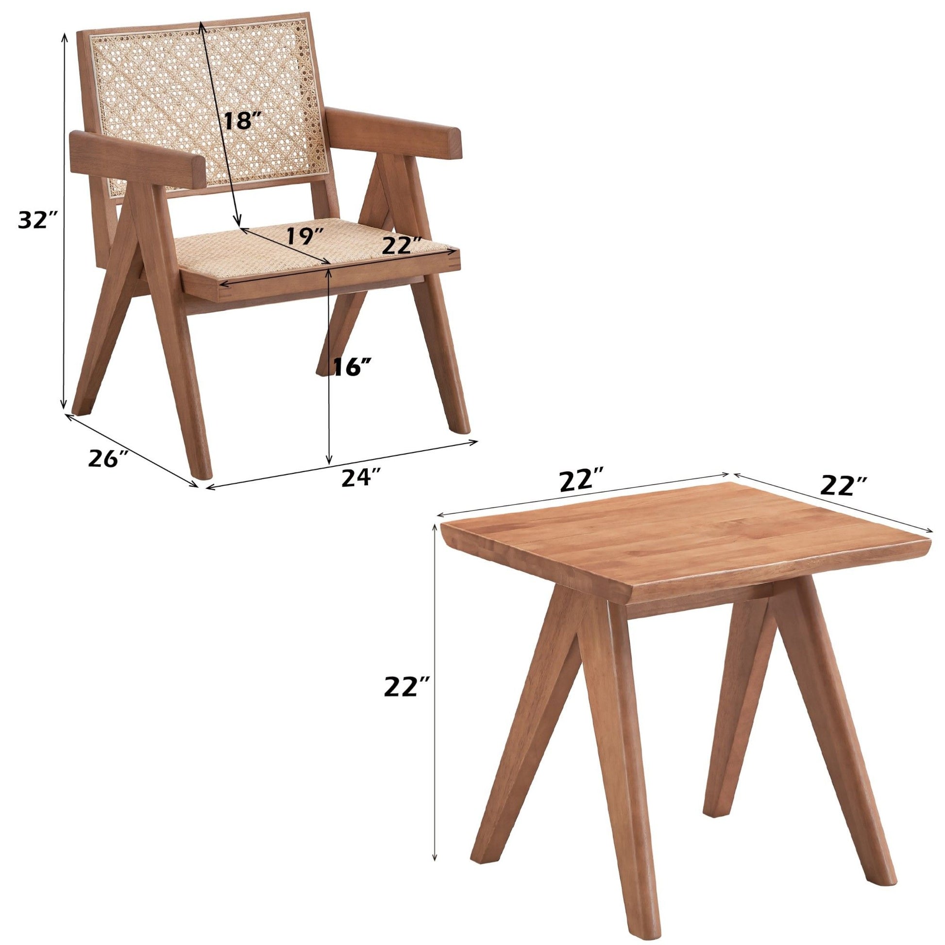 3 Piece Accent Chair Set And Matching End Table For Living Room - Natural Acme