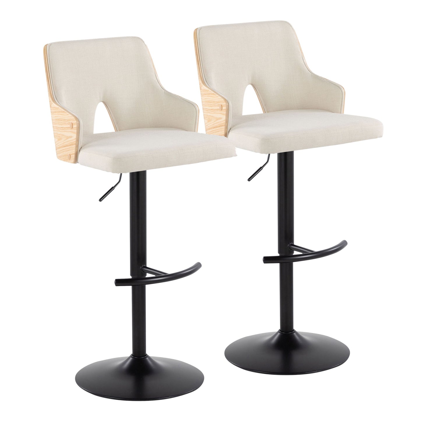 Stella - Contemporary Adjustable Barstool Stool With Swivel And Rounded T Footrest (Set of 2) Lumi Source