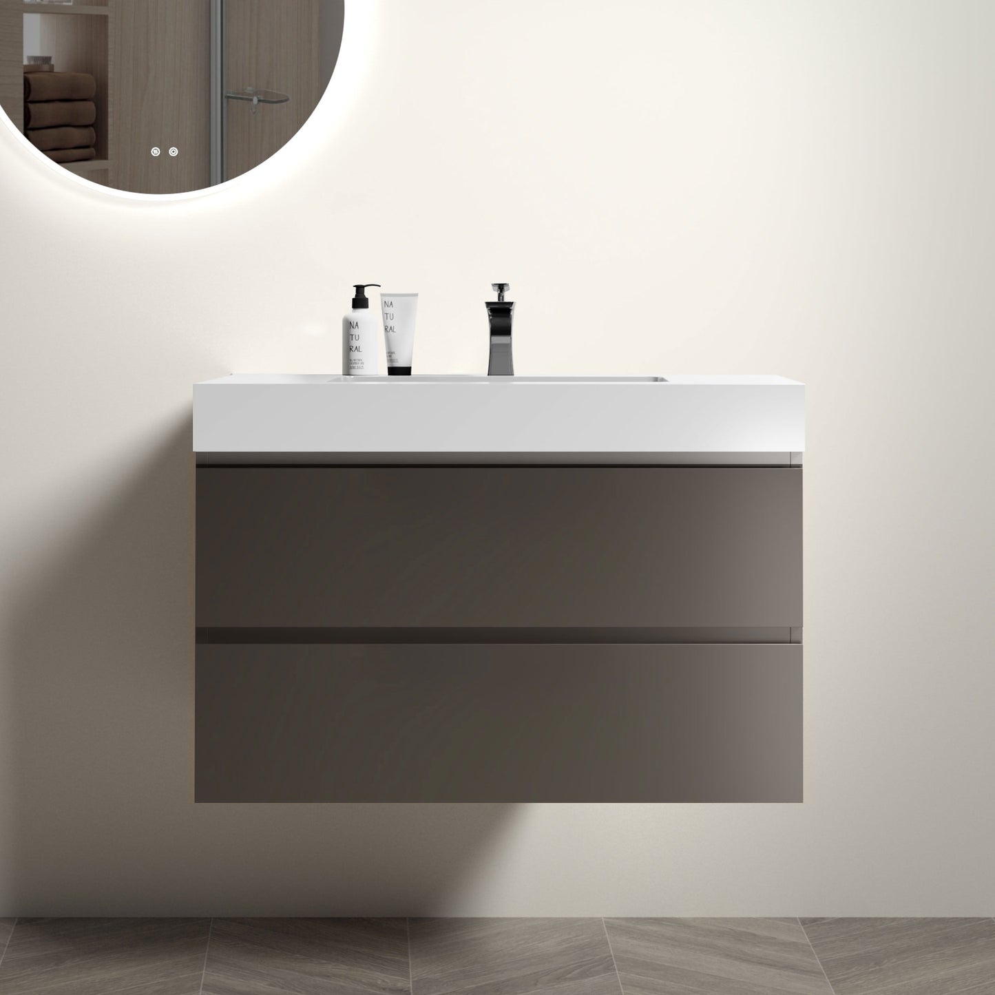 Alice - Bathroom Vanity With Sink, Large Storage Wall Mounted Floating Bathroom Vanity For Modern Bathroom, One-Piece Sink Basin Without Drain And Faucet