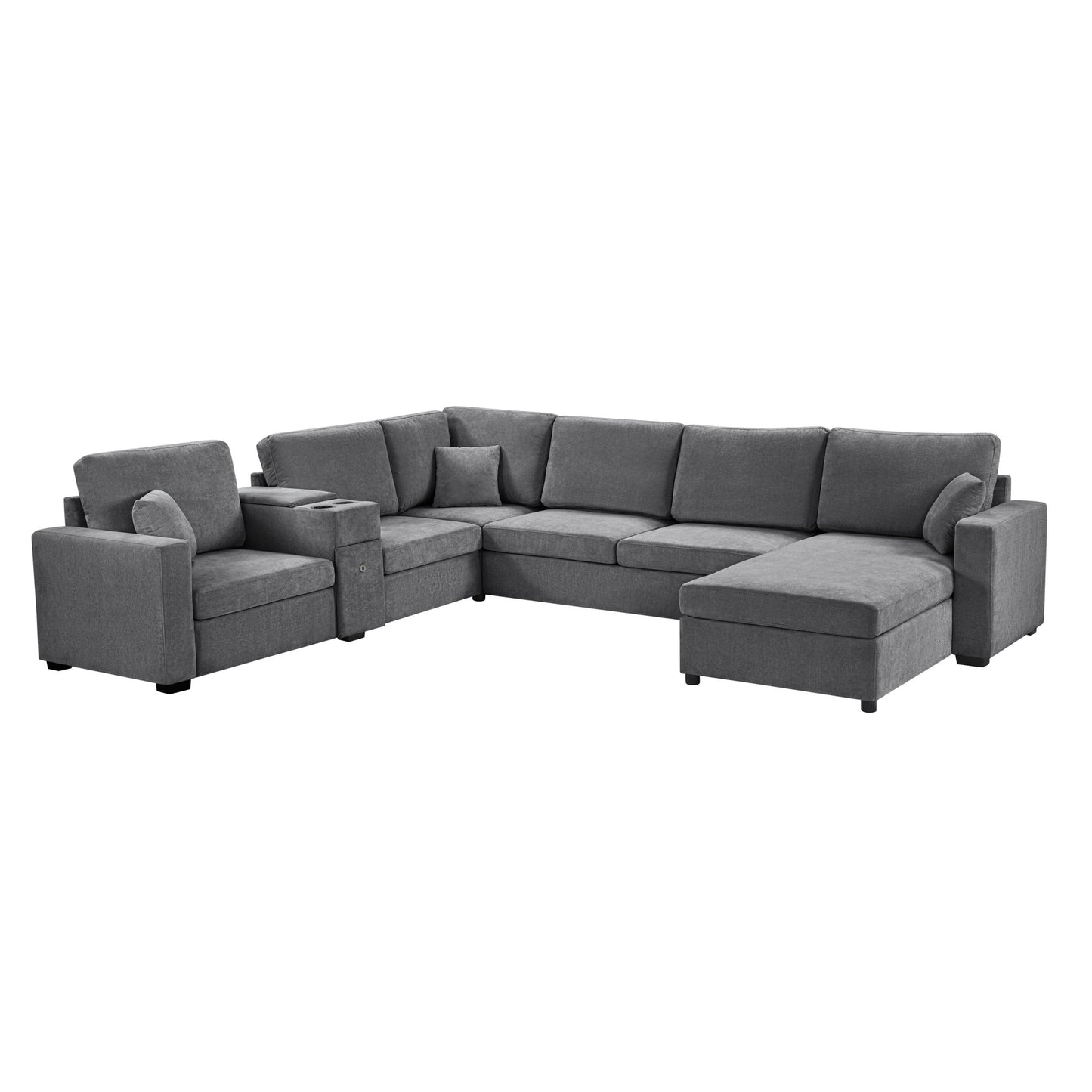 Modular 5 Seat U-Shape Sectional Sofa With Chaise Lounge, Built In Cup Holders And Storage Drawer Hearth and Haven