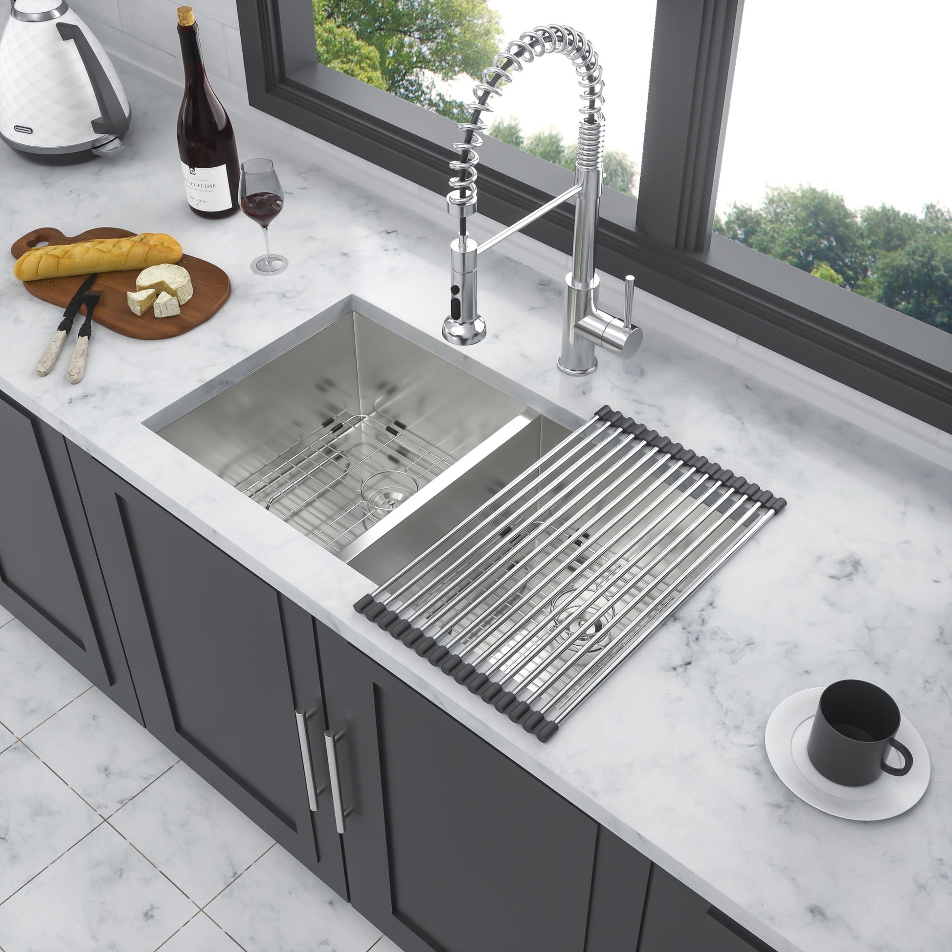 16 Gauge Undermount Double Bowl Kitchen Sink With 9" Deep Bowls - Brushed Nickel Daily Nest