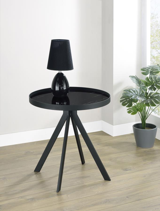 Briggs - Round Marble Printed Glass Top End Side Table Coaster Fine Furniture