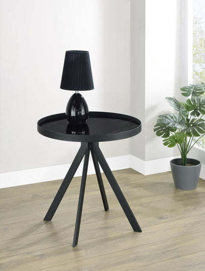 Briggs - Round Marble Printed Glass Top End Side Table Coaster Fine Furniture