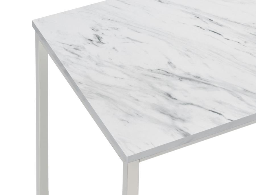 Leona - Faux Marble Coffee Table With Casters - Satin Nickel