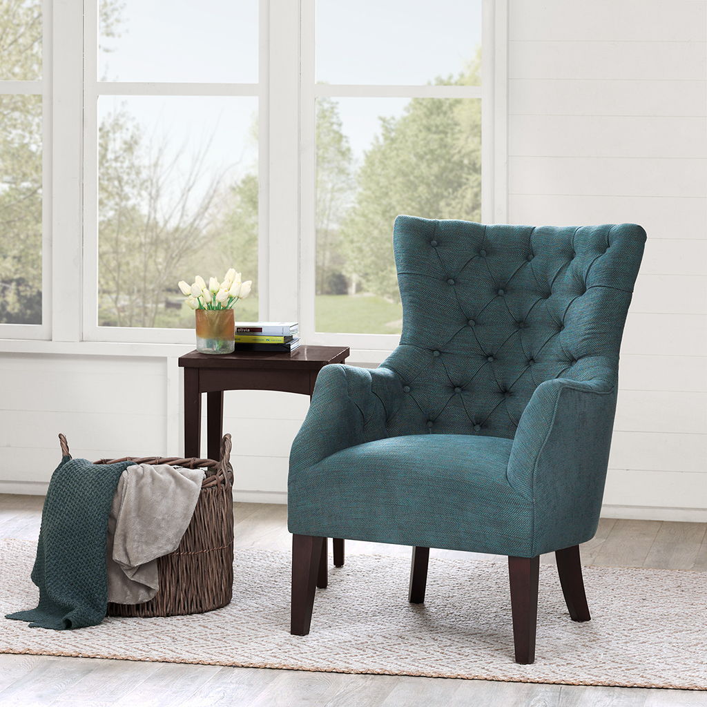 Hannah - Button Tufted Wing Chair - Teal Madison Park