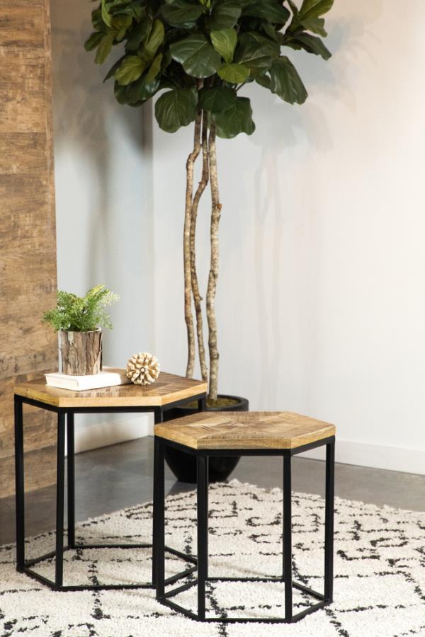 Adger - 2 Piece Hexagonal Nesting Tables - Natural And Black CoasterEssence