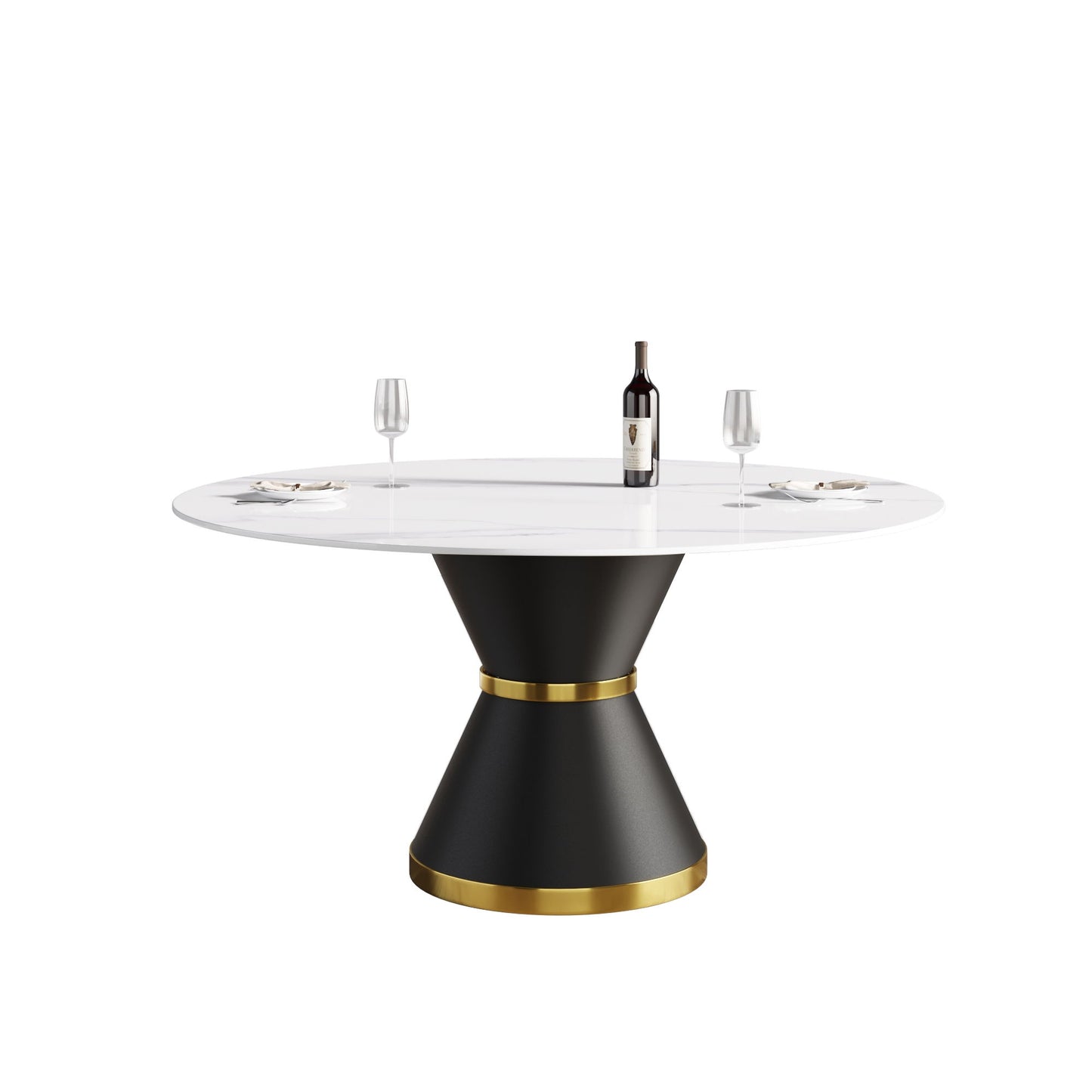 Modern Artificial Stone Round Carbon Steel Base Dining Table, Can Accommodate 6 People Home Essentials