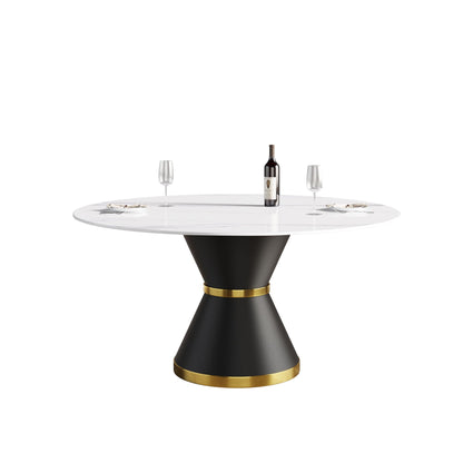 Modern Artificial Stone Round Carbon Steel Base Dining Table, Can Accommodate 6 People Home Essentials