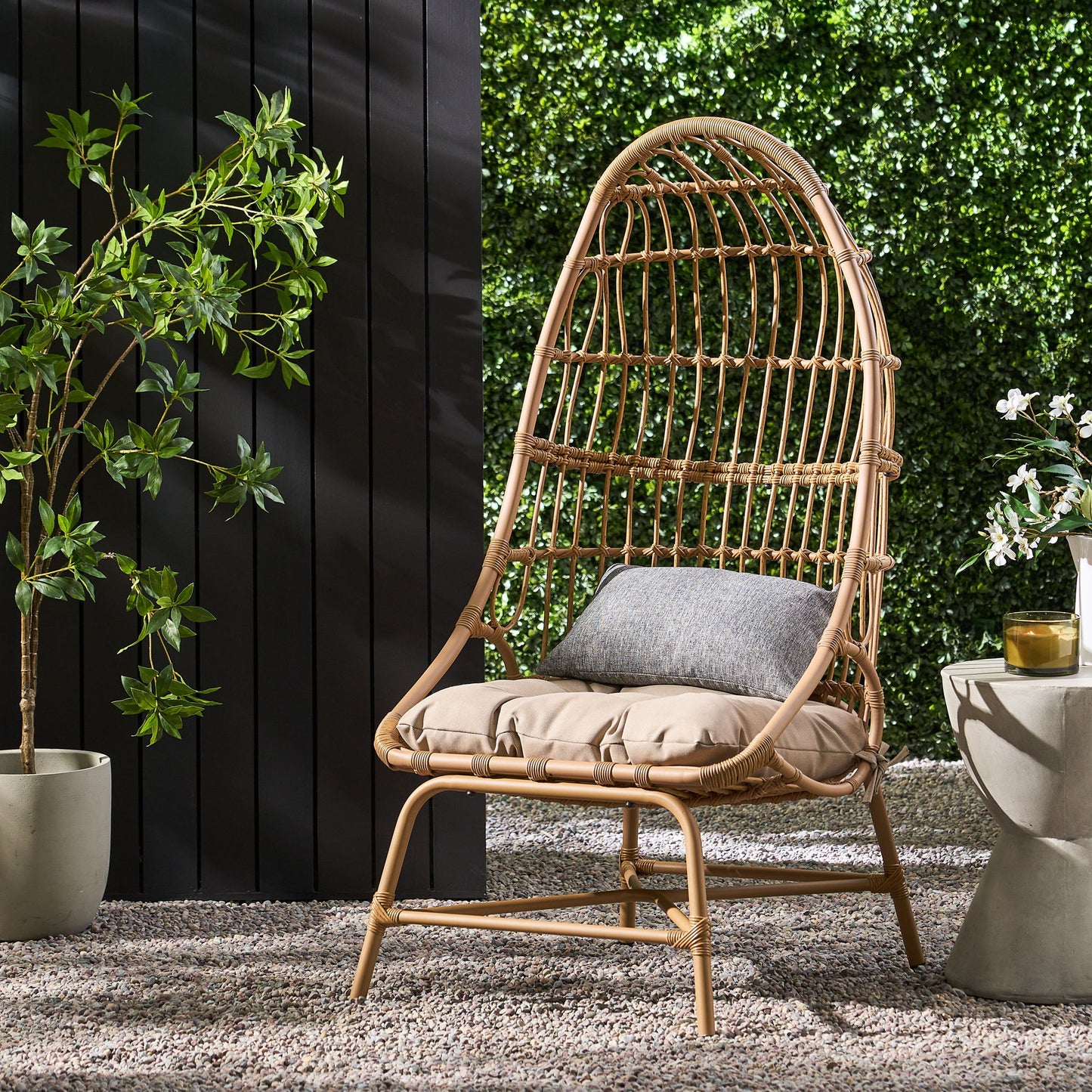 Outdoor Accent Chair With Basket Shape - Light Brown Noble House