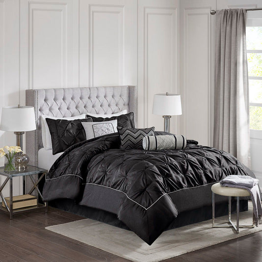 Laurel - California King 7 Piece Tufted Comforter Set - Black Madison Park