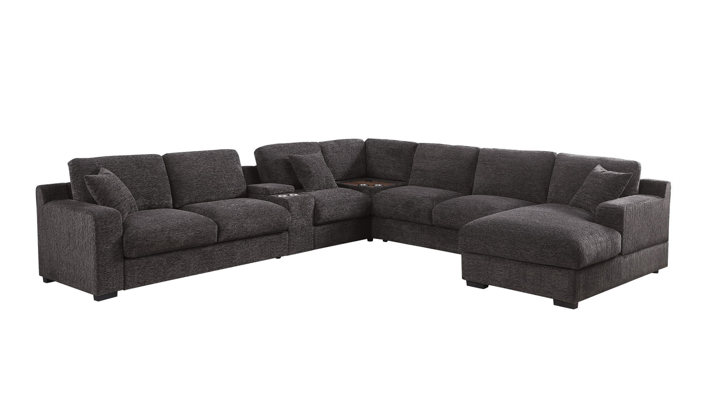 Celine - Corner Sectional Sofa With Right Facing Chaise, Cupholders, And Charging Ports - Gray Lilola Home