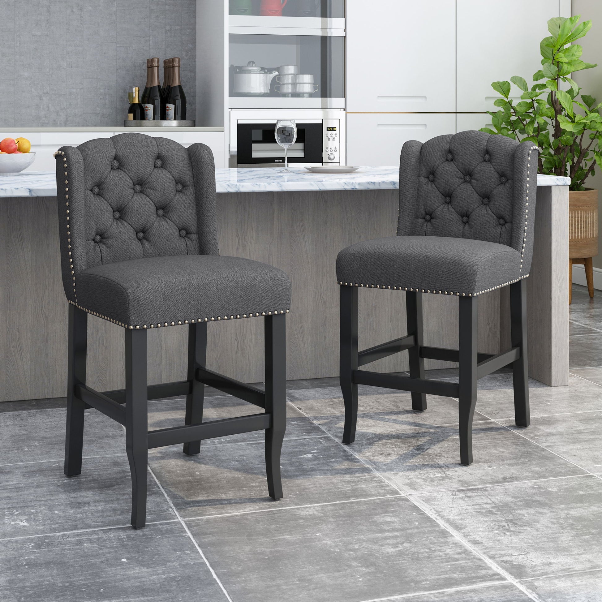 Vienna - Fabric Tufted Counter Stool With Nailhead Accents (Set of 2) Noble House
