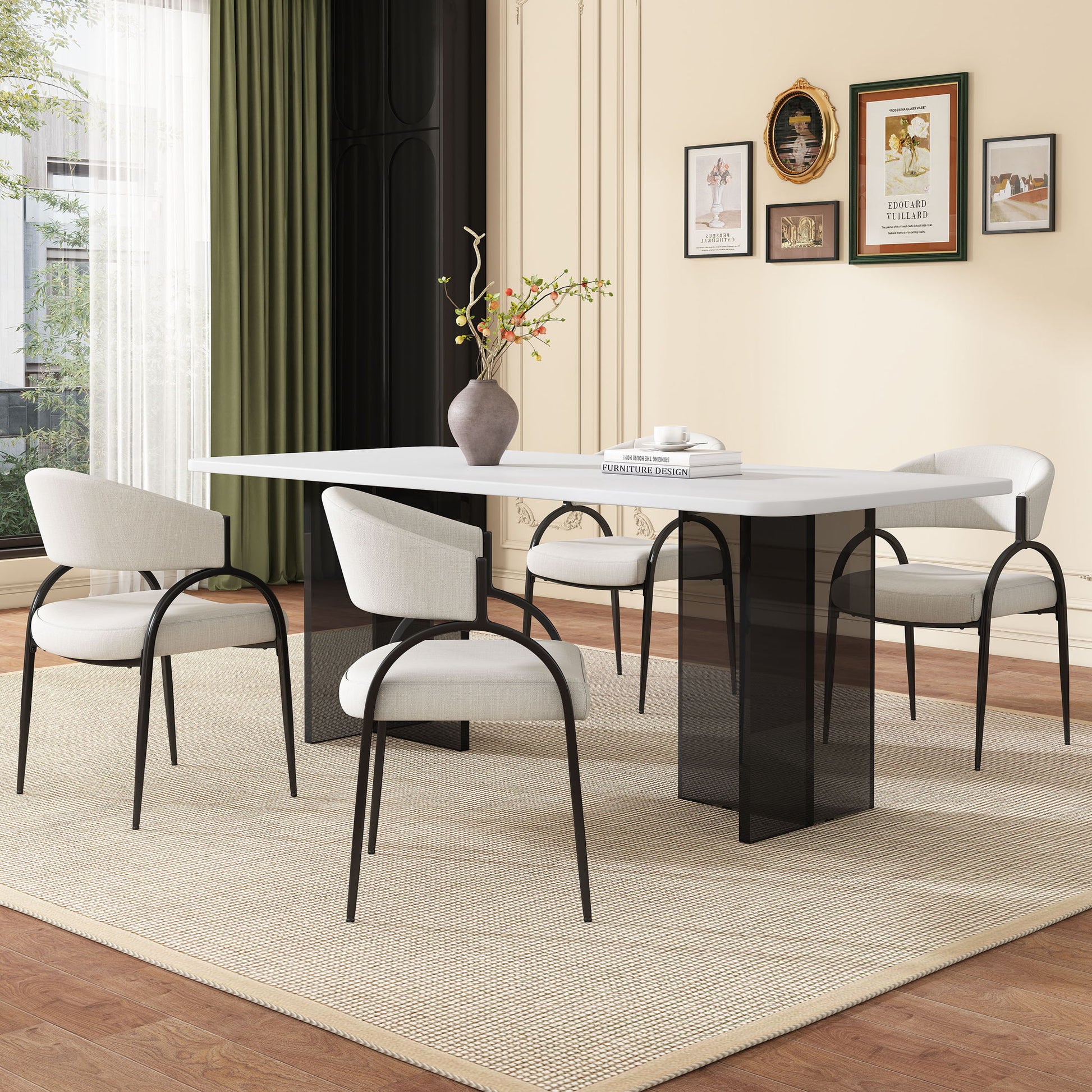 Contemporary Upholstered Dining Chairs With Metal Legs (Set of 2) Noble House
