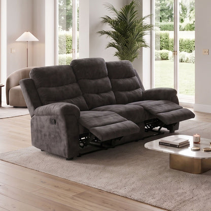 3 Seater Manual Recliner Sofa With 150° Recline, 2 Adjustable Side Seats, Extended Footrest, Oversized Seating For Living Room - Dark Gray Home Essentials