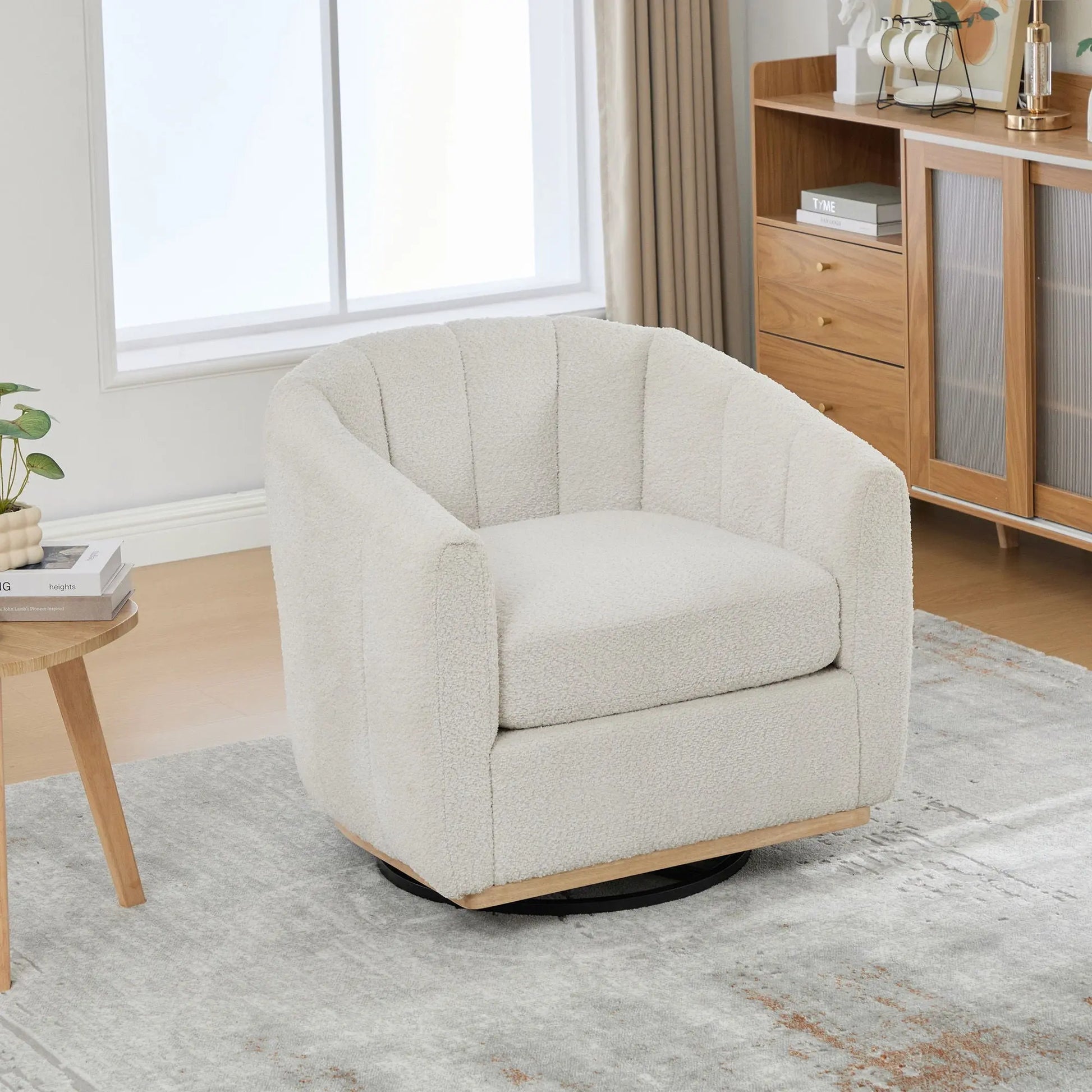 360 Degrees Swivel Upholstered Barrel Armchair For Living Room - Ivory Home Essentials
