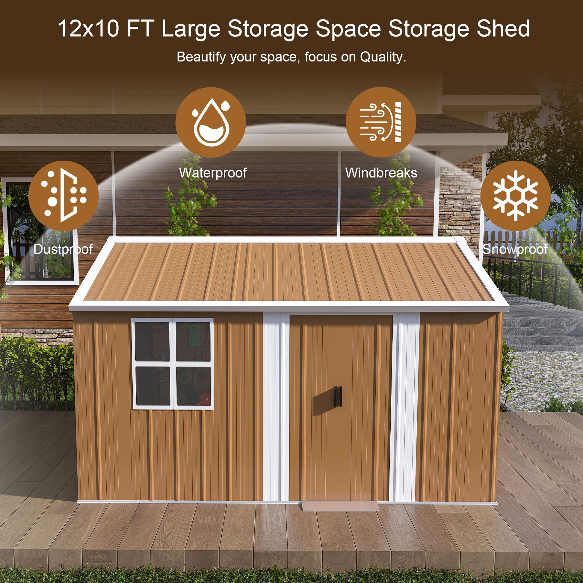 Heavy Duty Metal Storage Shed With Windows And Lockable Door, Weatherproof Outdoor Garden Shed Daily Nest