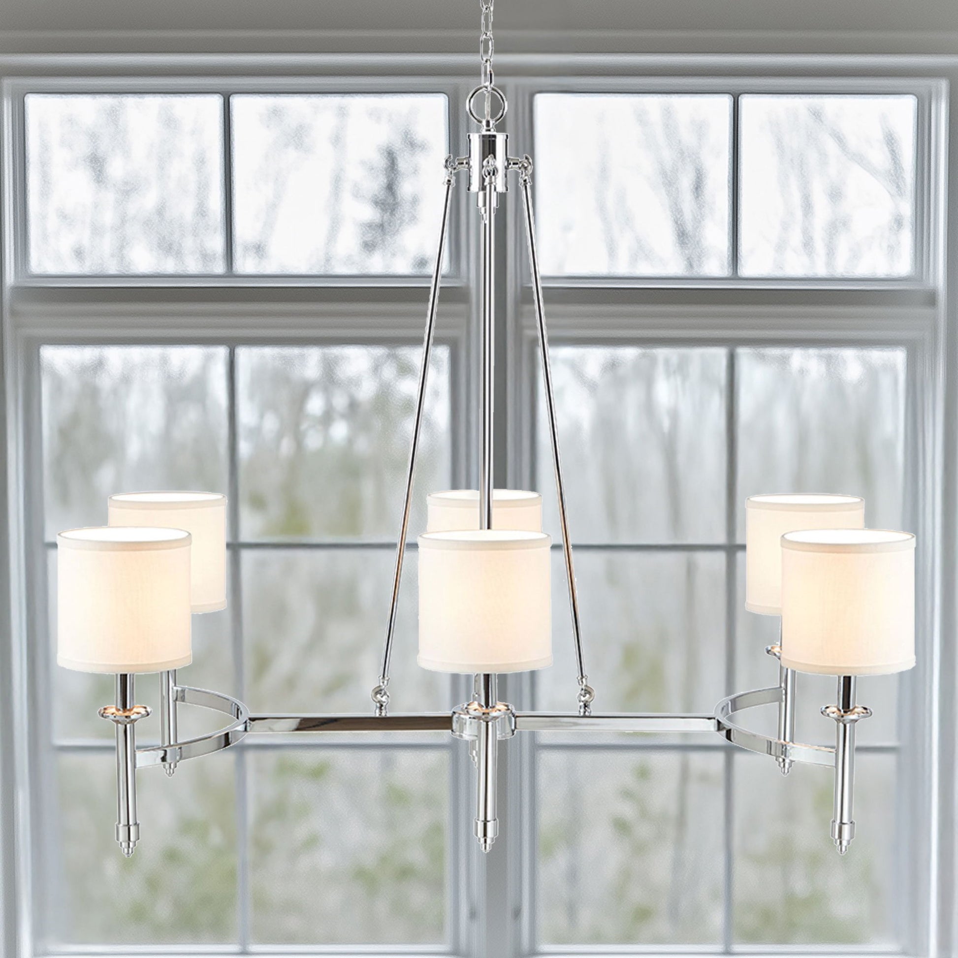 Elegenza - 6-Light Chandelier With Fabric Drum Shades - Chrome Hampton Hill