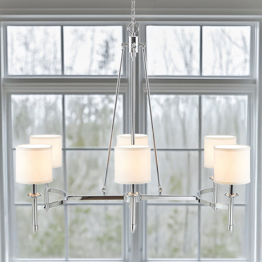 Elegenza - 6-Light Chandelier With Fabric Drum Shades - Chrome Hampton Hill
