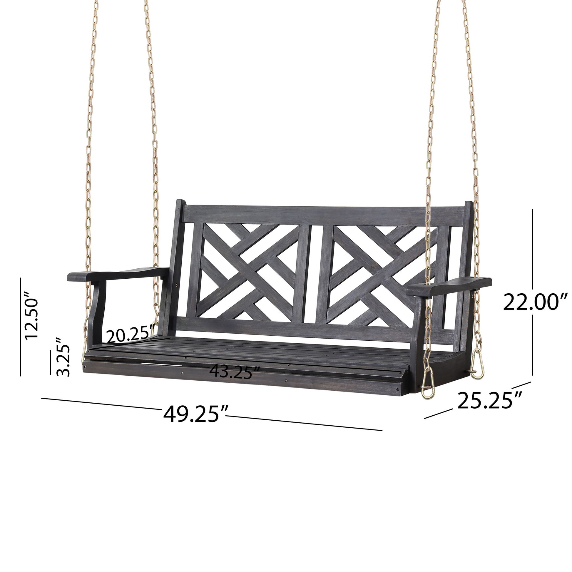 Alejandro - Acacia Wood Porch Swing With Slat Panel Seating Noble House