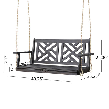 Alejandro - Acacia Wood Porch Swing With Slat Panel Seating Noble House
