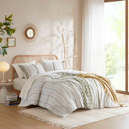 Imani - 3 Piece Full/Queen Printed Comforter Set - Sage/Ivory INK+IVY