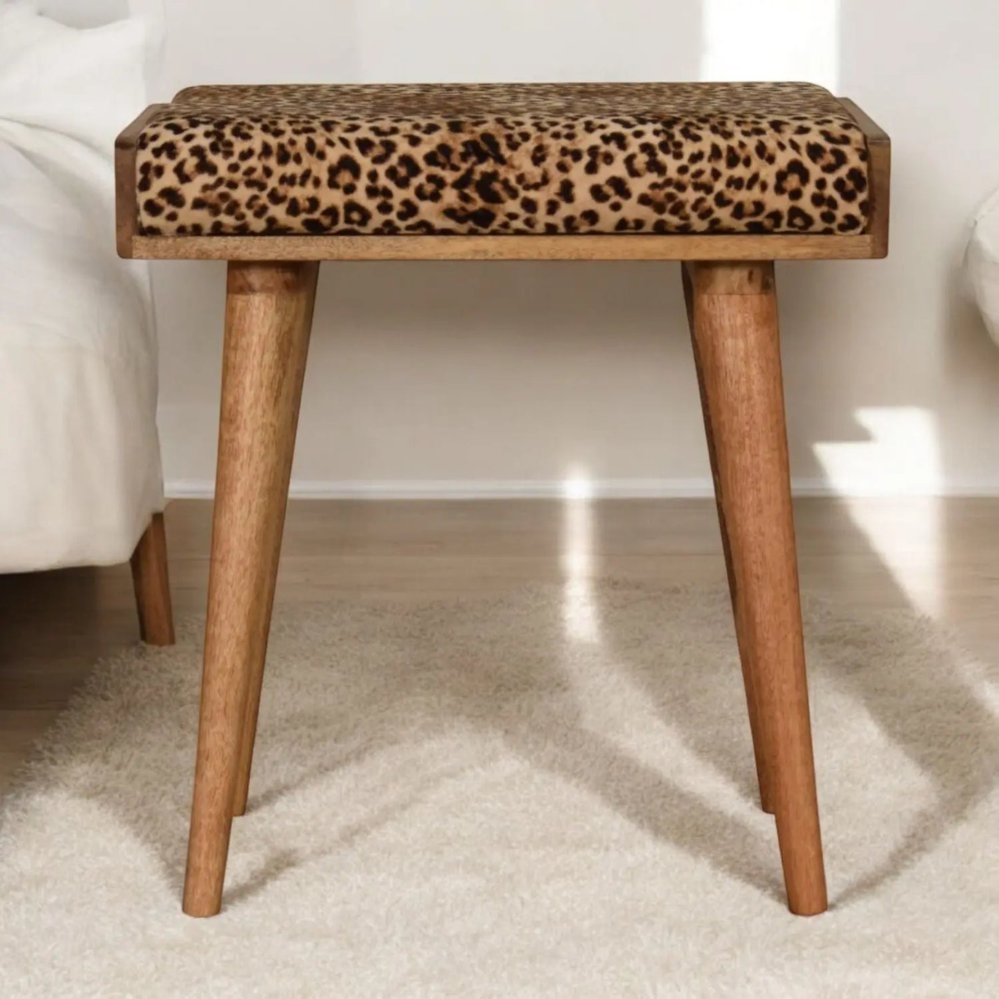 Leopard Tray Style Footstool - Brown Oak Artisan Furniture