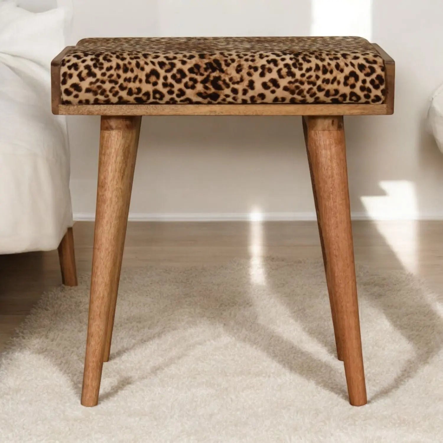 Leopard Tray Style Footstool - Brown Oak Artisan Furniture
