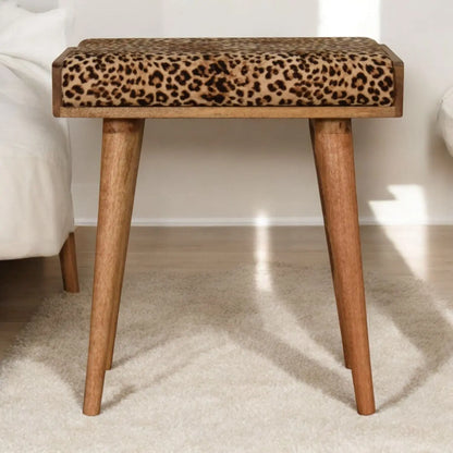 Leopard Tray Style Footstool - Brown Oak Artisan Furniture