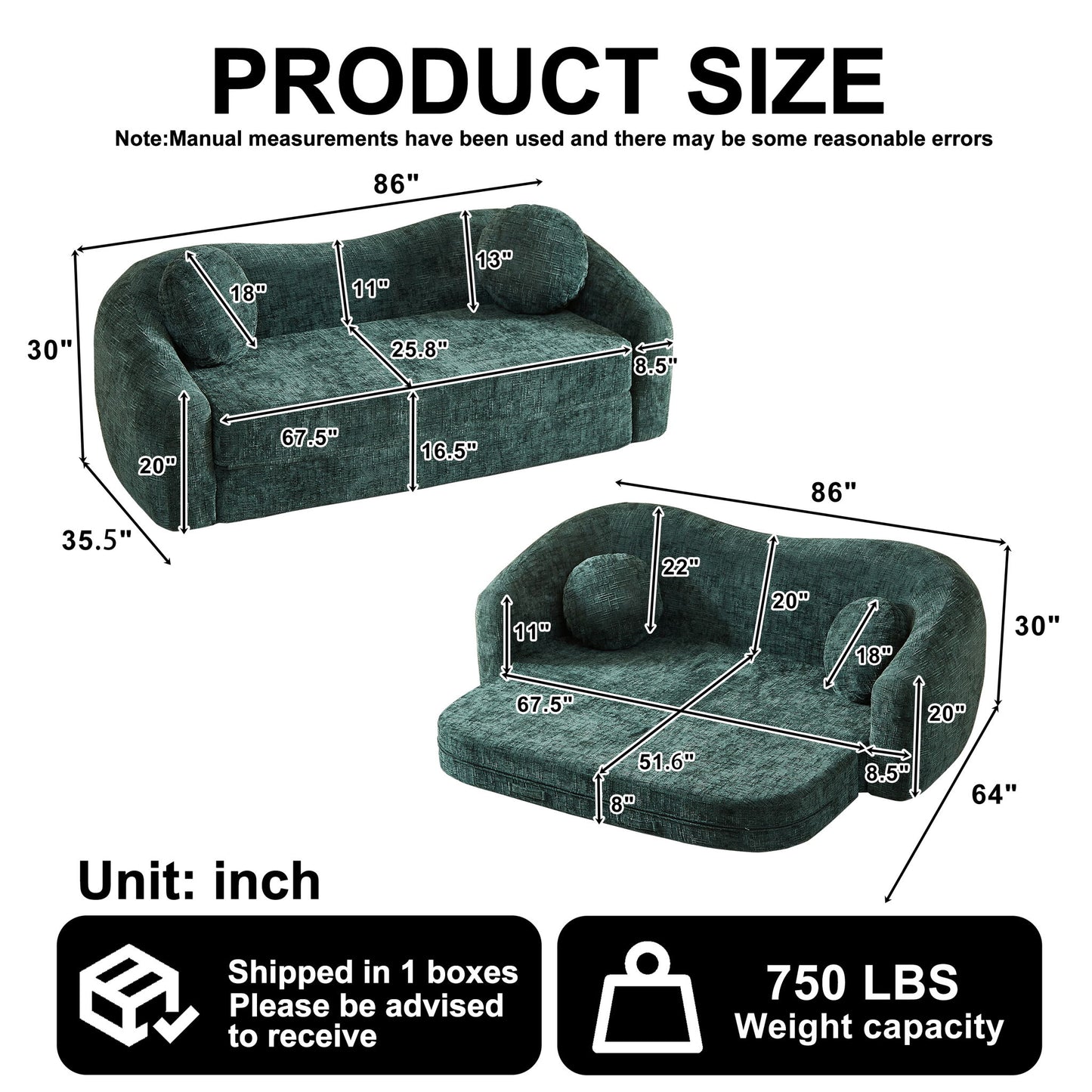 Curved Convertible Sofa, 2 In 1 Frameless Folding Sofa Bed With Pull Out Base And Deep Seat Home Essentials