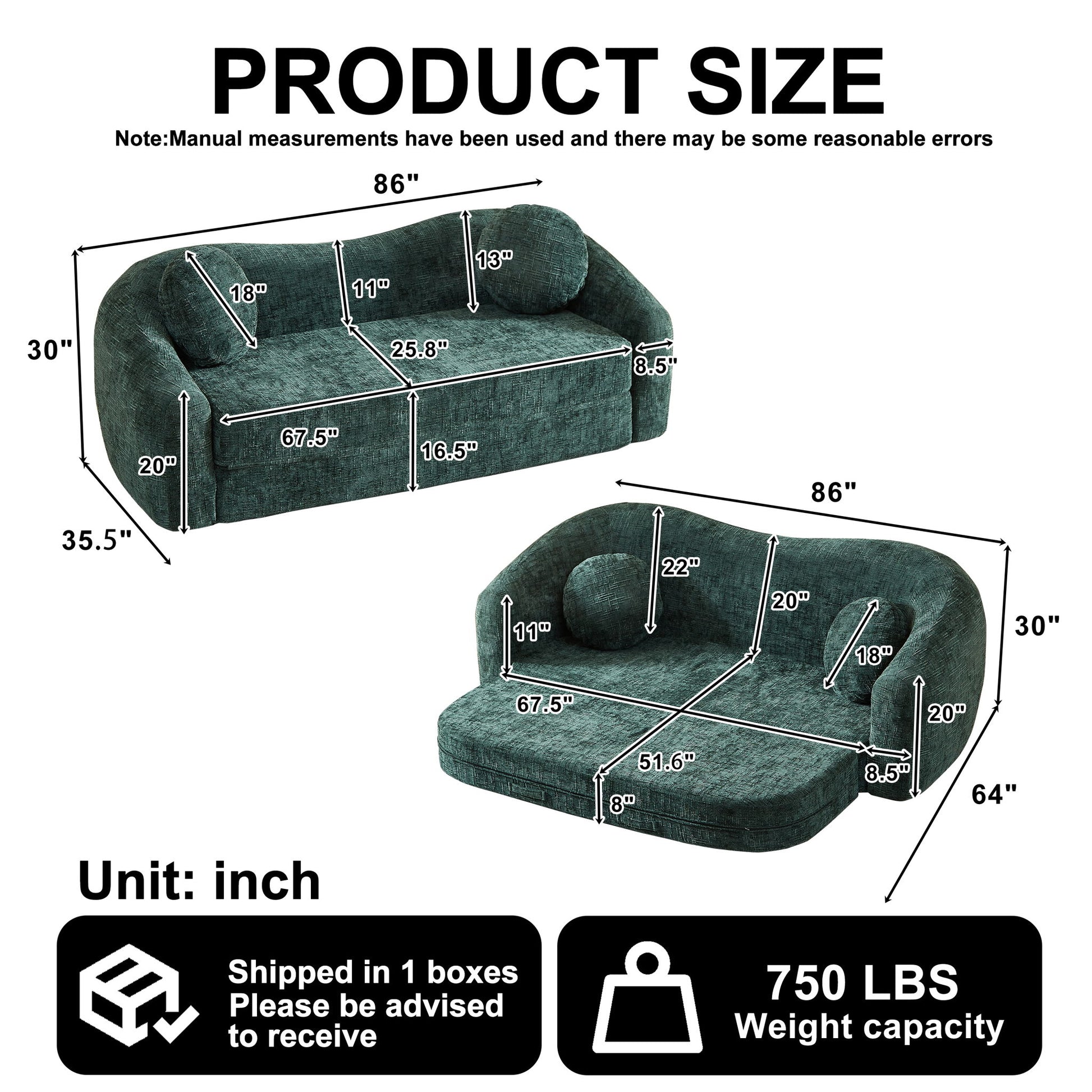 Curved Convertible Sofa, 2 In 1 Frameless Folding Sofa Bed With Pull Out Base And Deep Seat Home Essentials