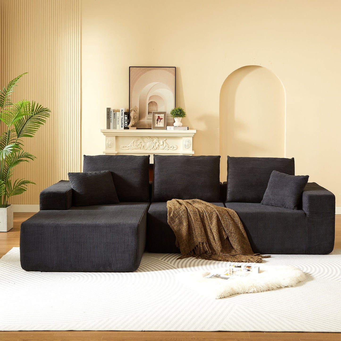 Modular Sectional Sofa With Chaise, L Shaped Cloud Couch With Deep Seat, Sectional Couches For Living Room - Black Home Essentials