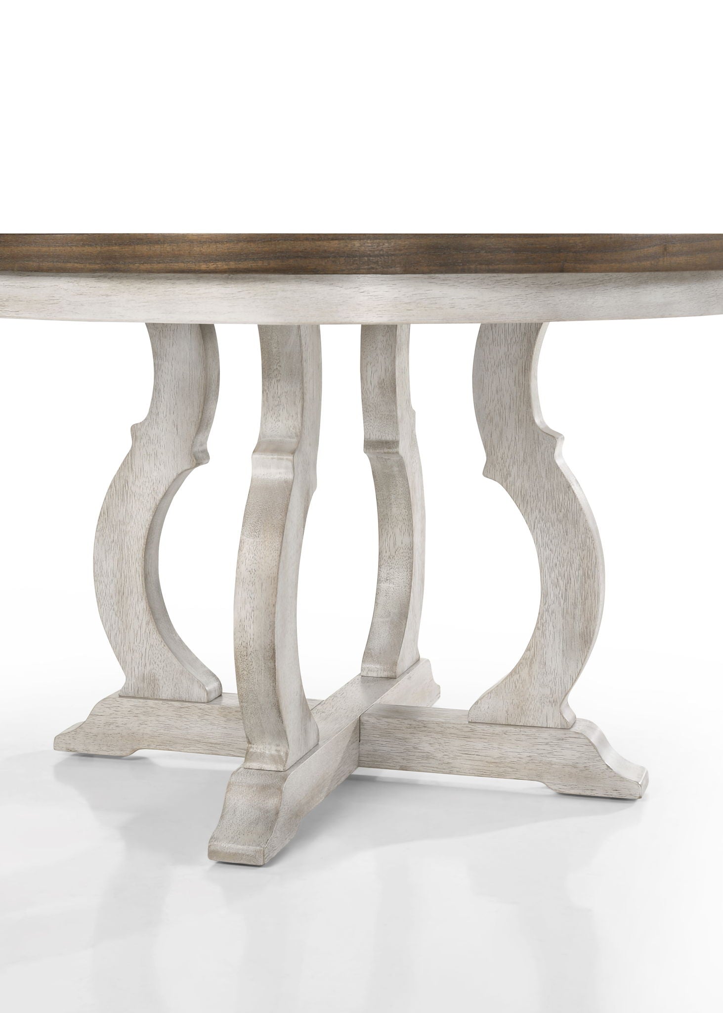Havanna - 5 Piece Wide Contemporary Round Dining Table With Off White Fabric Chairs (Set of 5) - Vintage Walnut Lilola Home