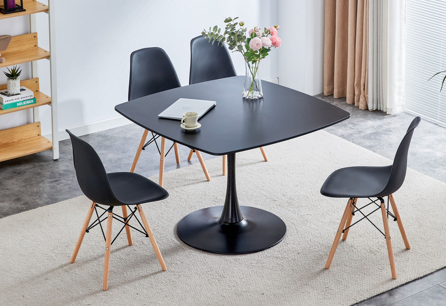 Table Mid-Century Dining Table For 4-6 People With Round MDF Table Top, Pedestal Dining Table, End Table Leisure Coffee Table Home Essentials
