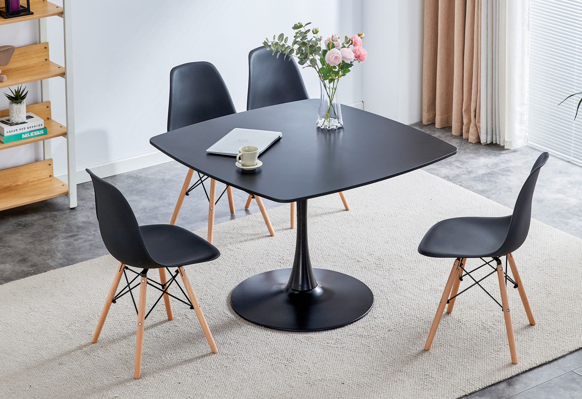 Table Mid-Century Dining Table For 4-6 People With Round MDF Table Top, Pedestal Dining Table, End Table Leisure Coffee Table Home Essentials