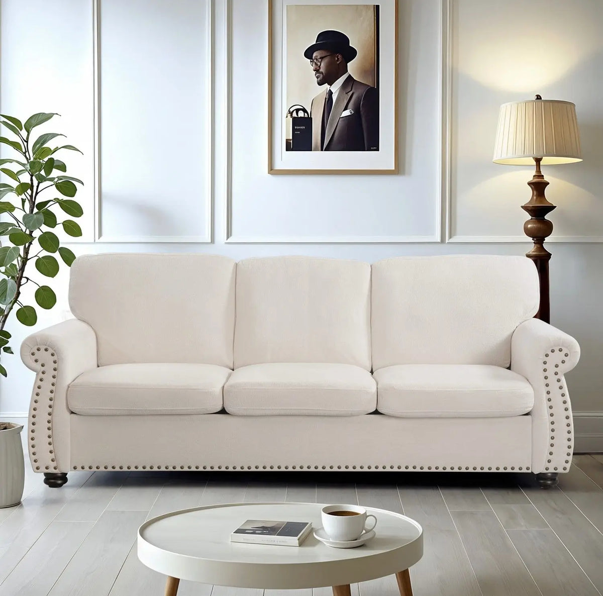 Soft Sofa, Upholstered 3 Seater Couch With High Density Foam, Loose Back Cushions And Turned Legs US Pride