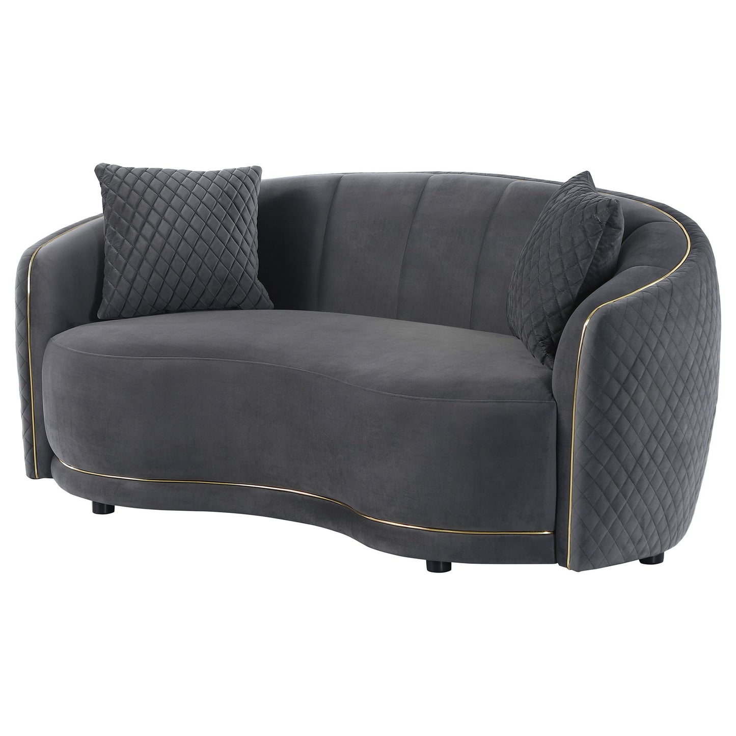 Lorraine - Upholstered Curved Loveseat - Dark Gray Furniture Max