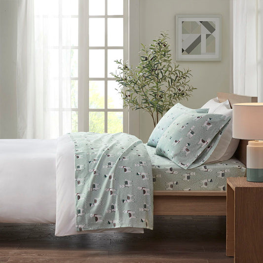 Twin Cozy 100% Printed Sheet Set - Seafoam Llama