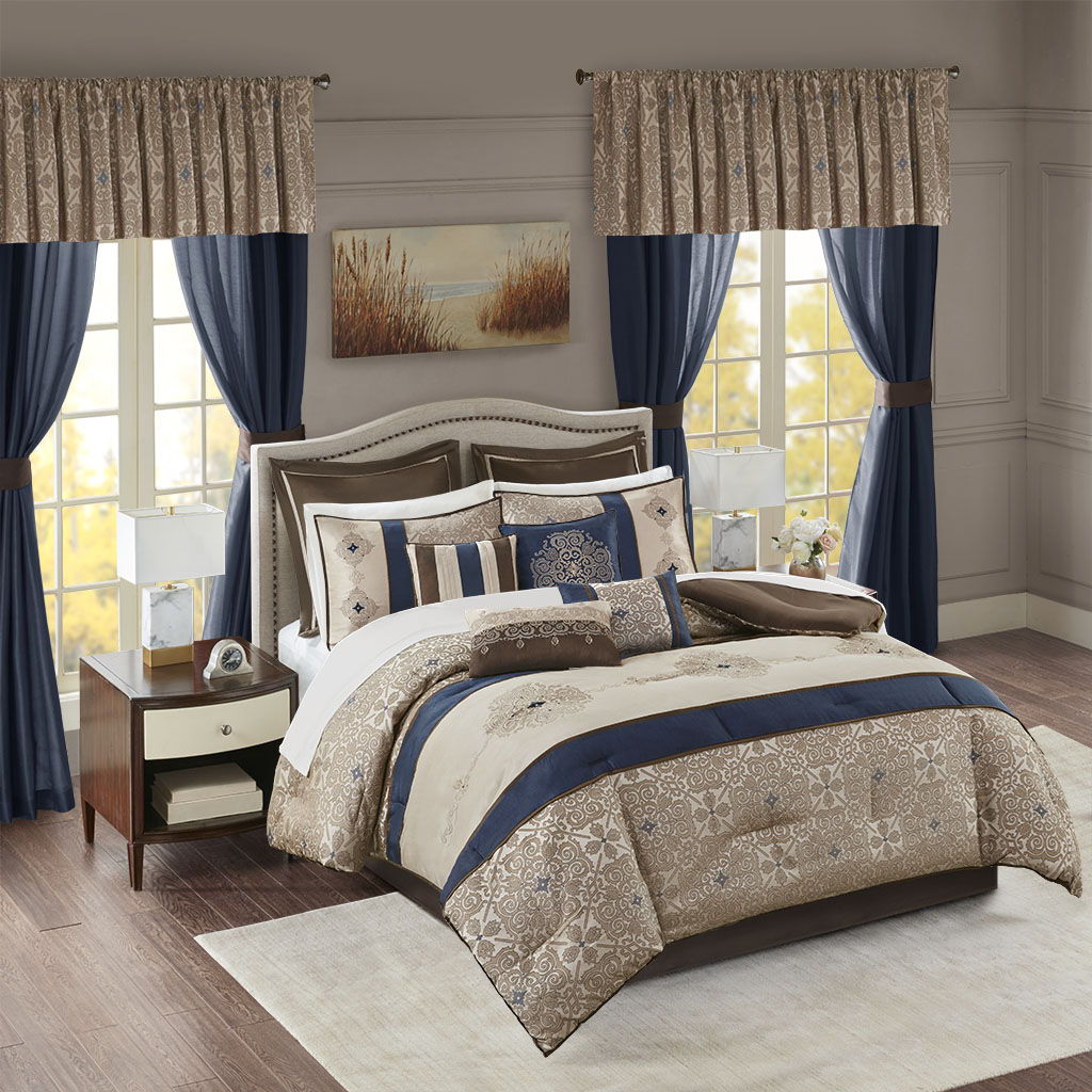 Delaney - Queen 24 Piece Room In A Bag - Navy Madison Park Essentials