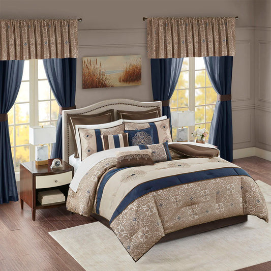 Delaney - Queen 24 Piece Room In A Bag - Navy Madison Park Essentials