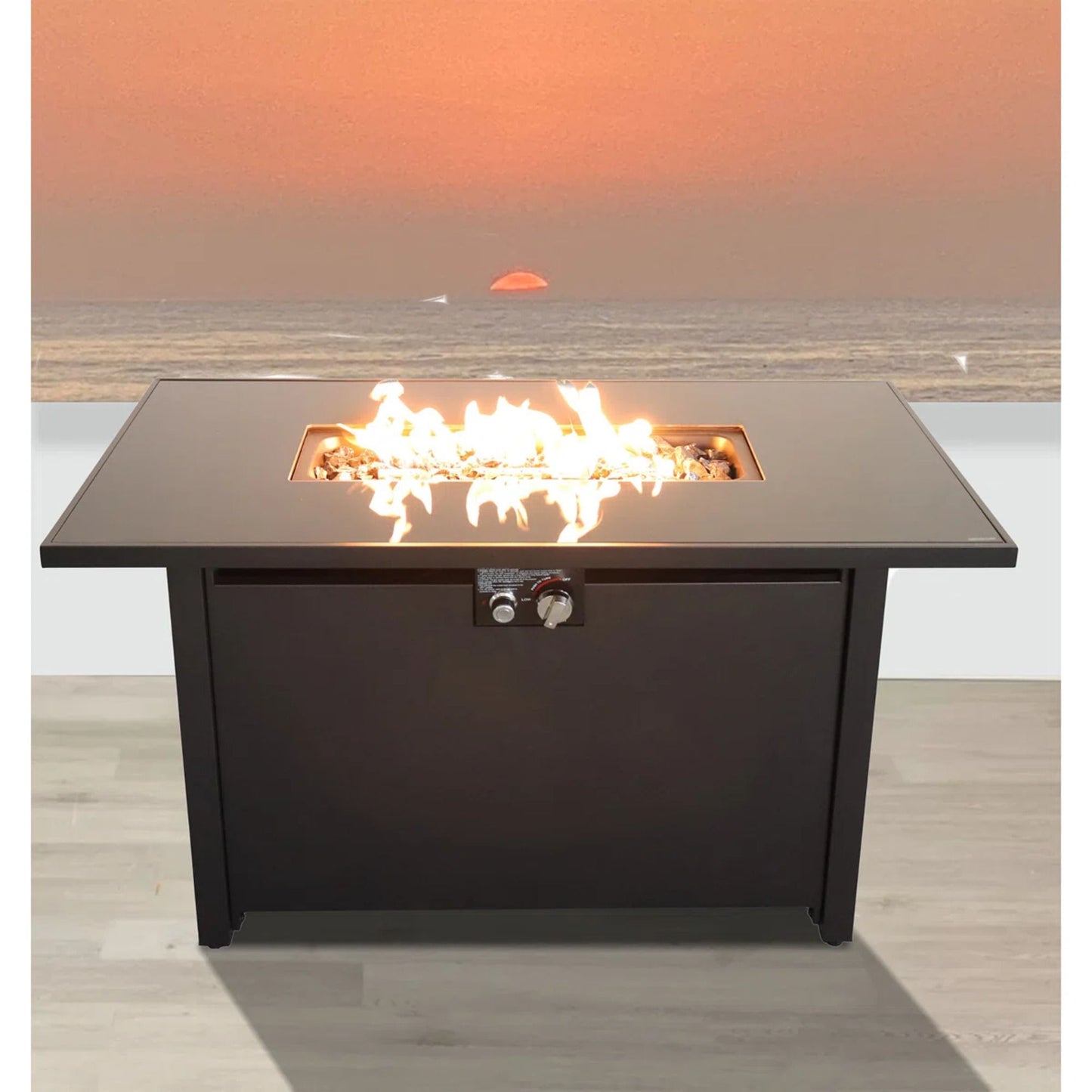 Rectangular Fire Pit With Frame Elegant Design LSI Patio Furniture