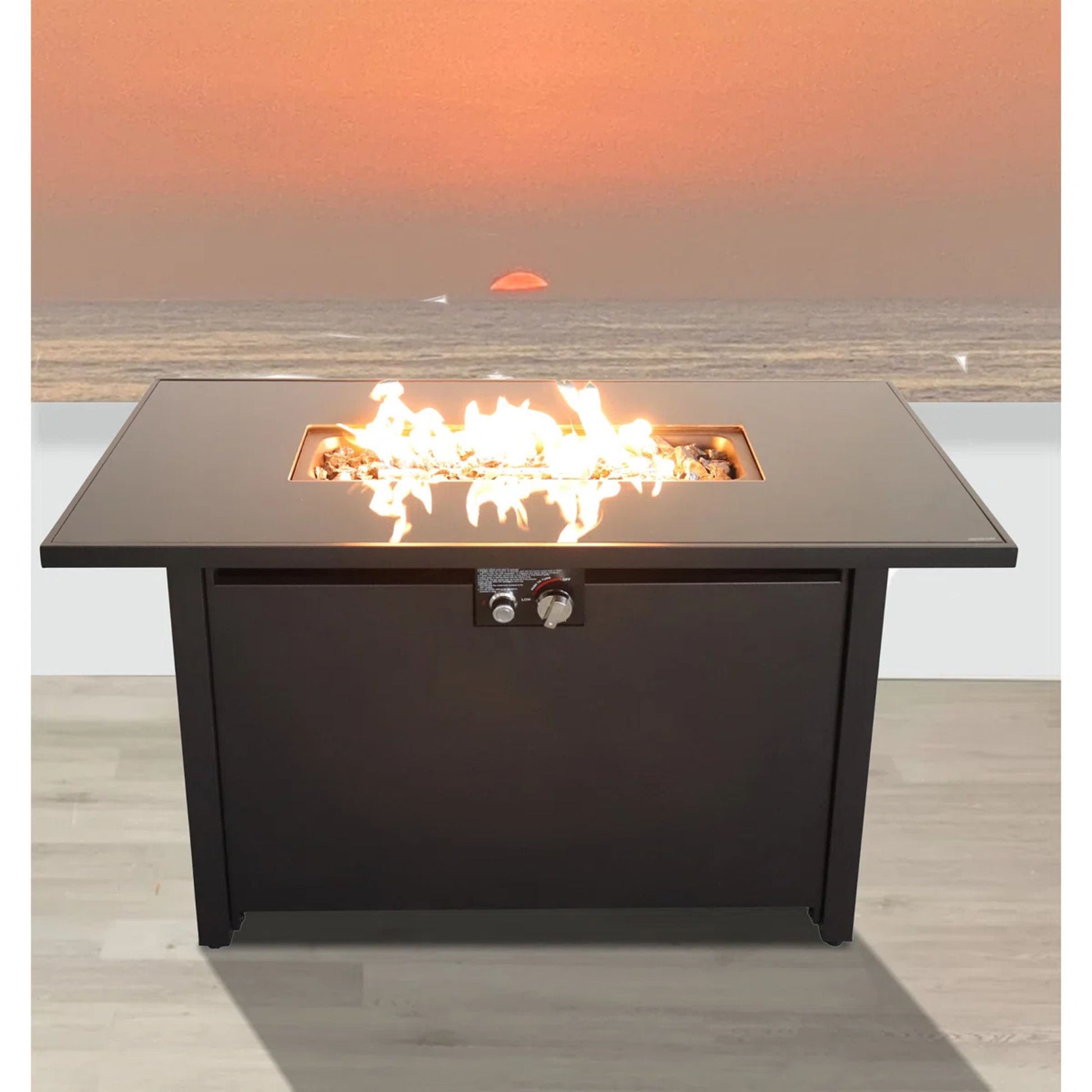 Rectangular Fire Pit With Frame Elegant Design LSI Patio Furniture